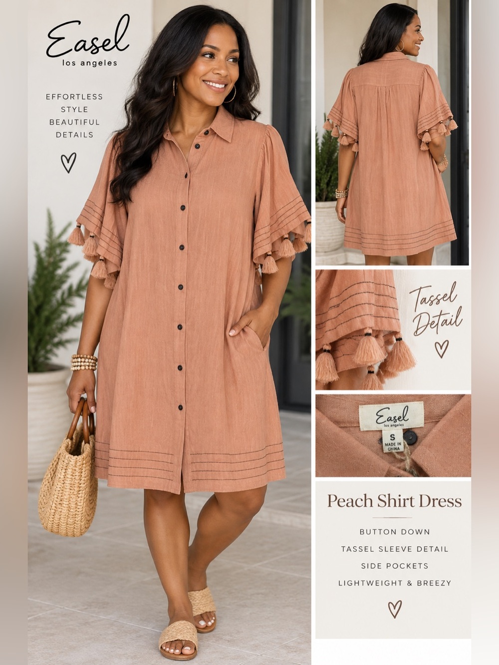 Easel Dress Size S Peach Tassel Detail